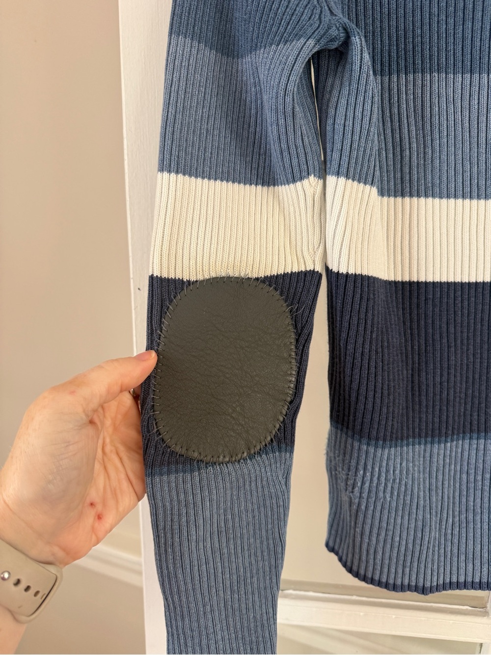 Tommy Hilfiger Striped V-Neck Sweater in Navy, Light Blue & White - Picture 6 of 8